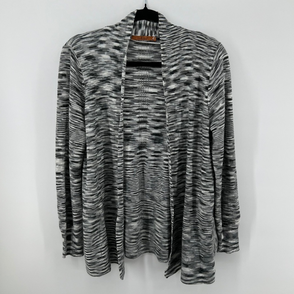 Belldini Space Dye Open Front Cardigan Sweater Marbled Gray Black White Women L